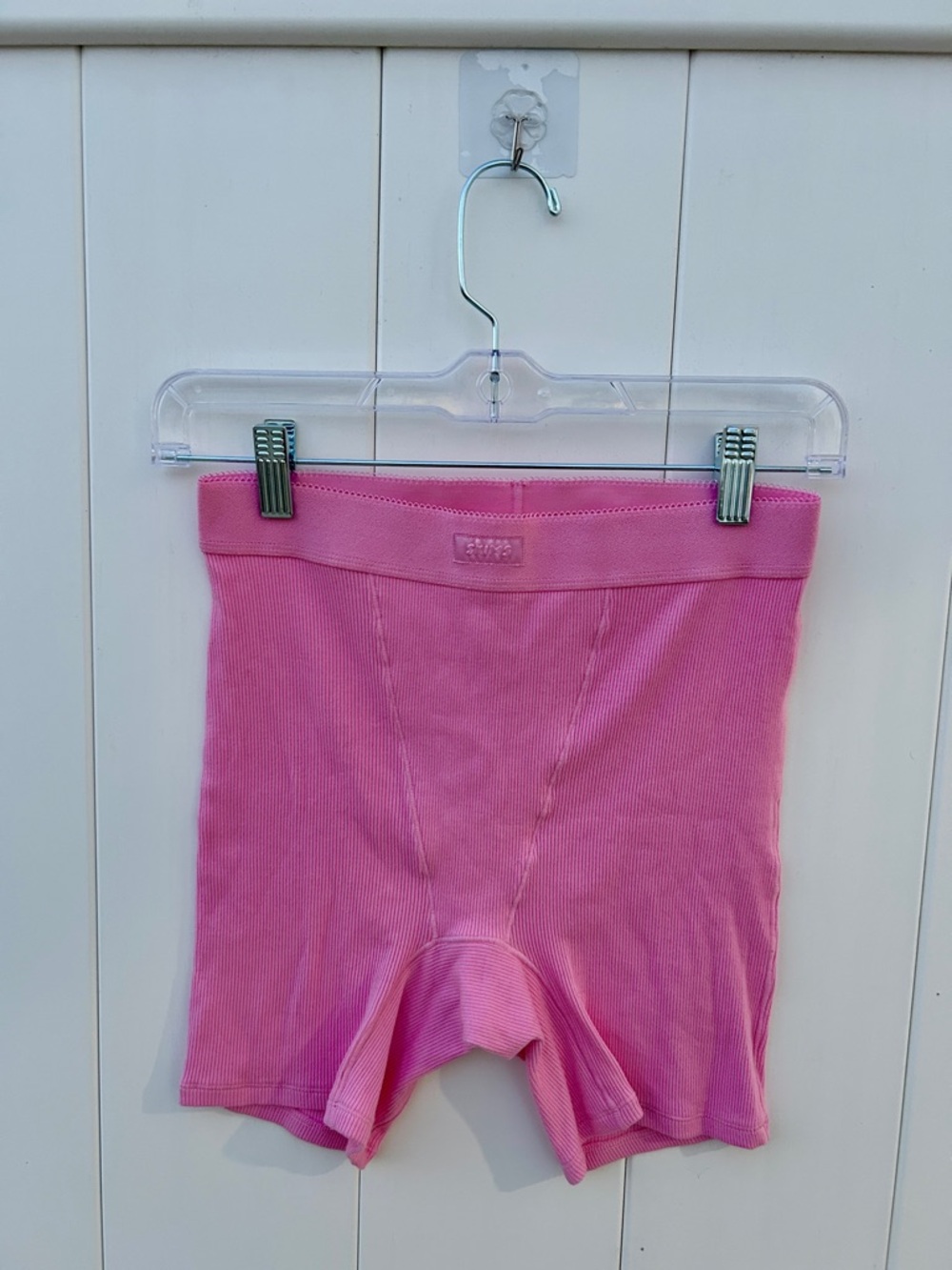 SKIMS Pink Ribbed Bike Shorts